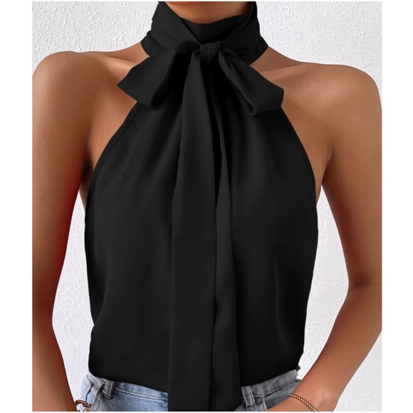 Luxe Neck Tie Halter Tank Top - Picture 10 of 10